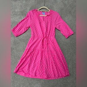 Draper James Fuchsia Polka Dot Long Sleeve Dress